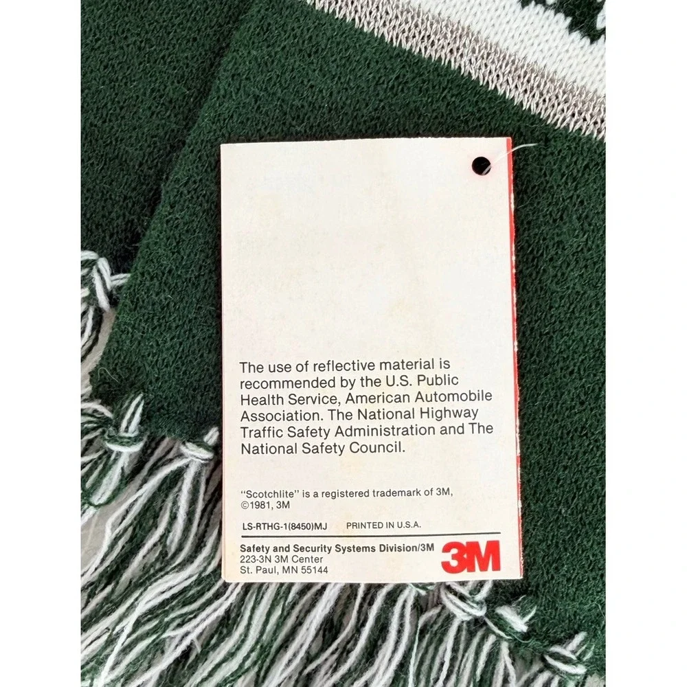 Vintage Scotchlite Reflective Trim Green Christmas Tree Fringe Scarf NWT 61